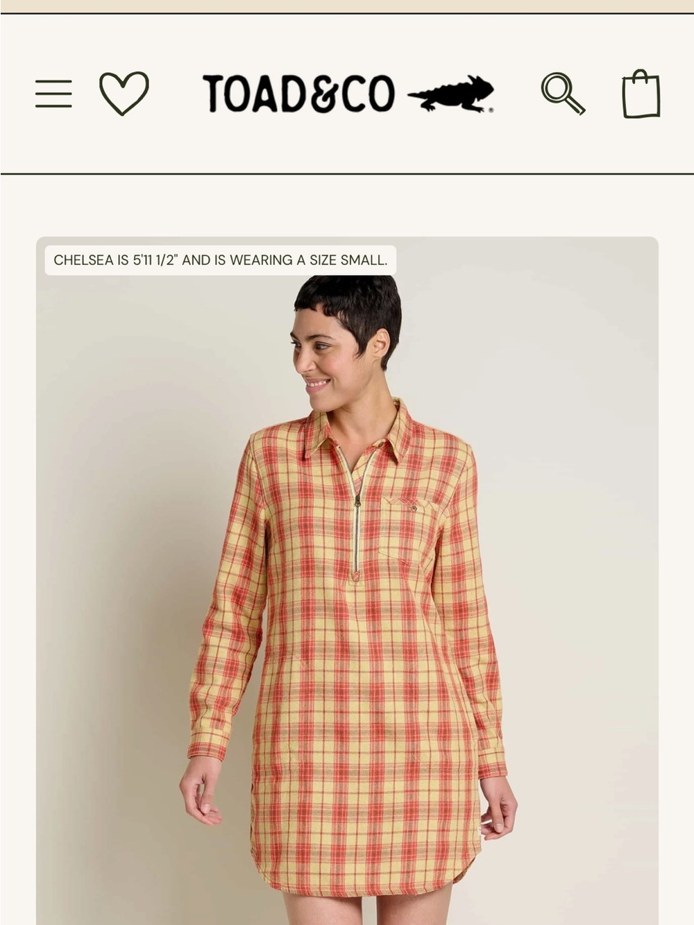 Toad&Co green and blue Plaid Zip-Front Shirt Dress